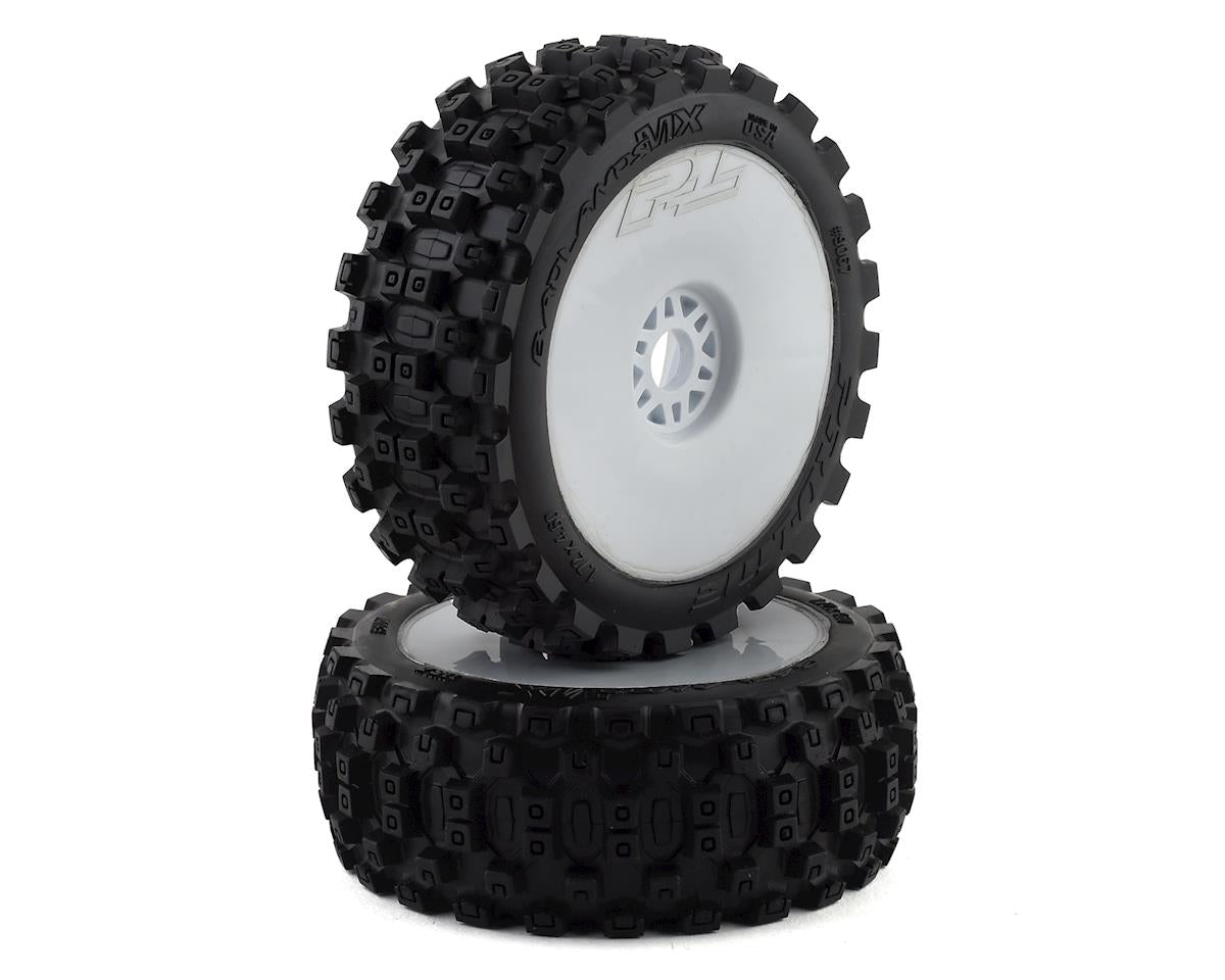 Pro-Line Badlands MX Pre-Mounted 1/8 Buggy Tires (White) (2) (M2) w/Velocity V2 Wheel PRO906731