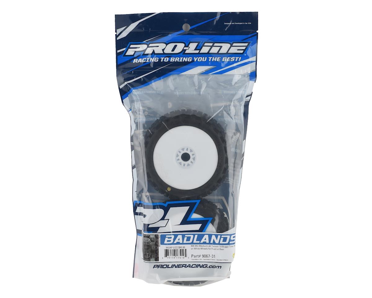Pro-Line Badlands MX Pre-Mounted 1/8 Buggy Tires (White) (2) (M2) w/Velocity V2 Wheel PRO906731