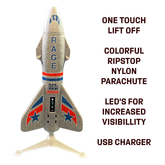 Spinner Missile XL Electric Free-Flight Rocket with Parachute and LEDs, Gray RGR4150G