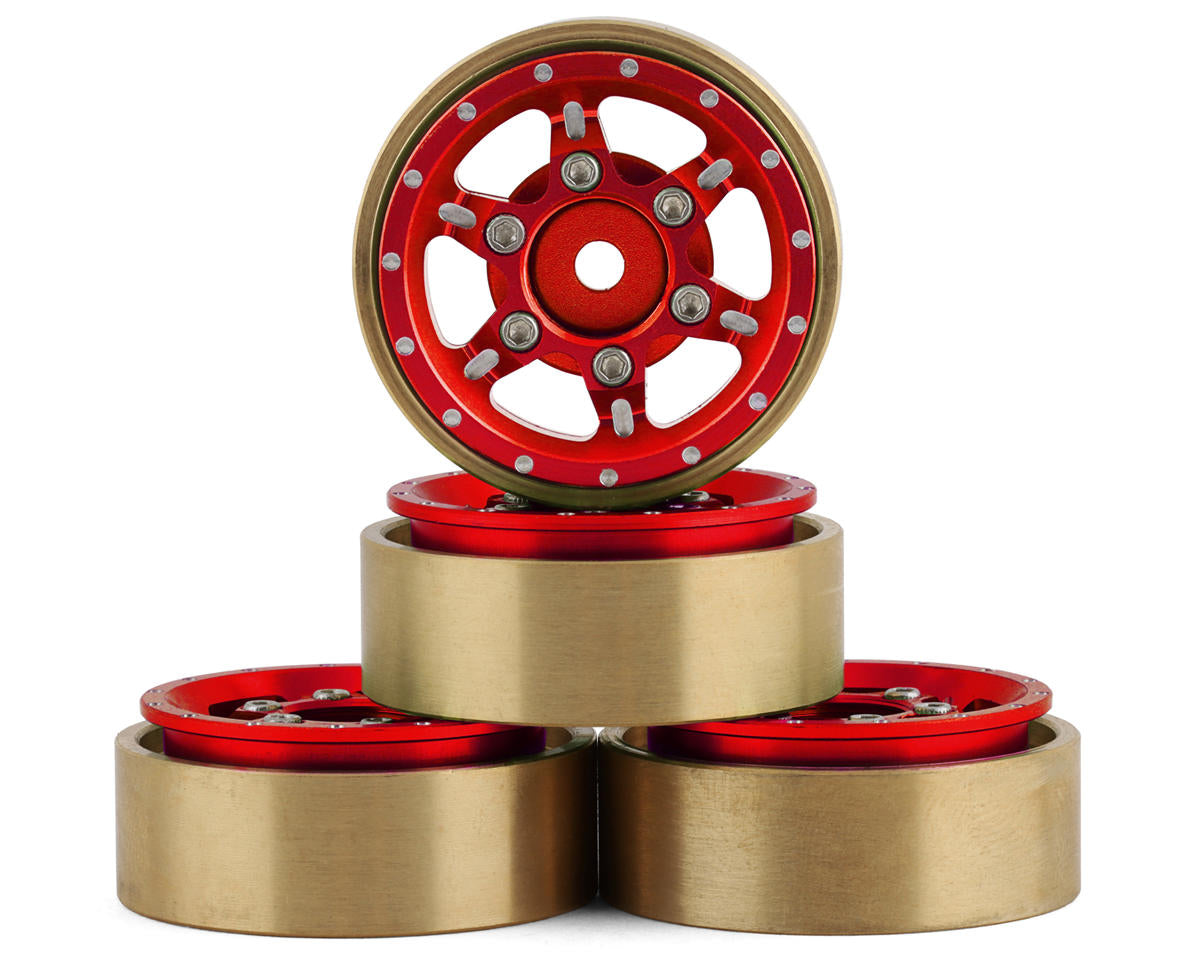 Samix SCX24 Aluminum & Brass Adjustable Offset 1.0" Beadlock Wheels Red) (4) (23.75g) SAMSCX24-6670RDBK
