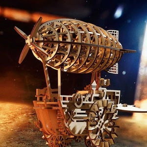 Mechanical Wood Models; Airship Air Vehicle - with wind-up spring LK702