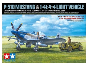 1/48 North American P-51D Mustang & 1/4-ton 4x4 Light Vehicle Plastic Model Set 25205