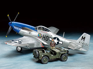 1/48 North American P-51D Mustang & 1/4-ton 4x4 Light Vehicle Plastic Model Set 25205