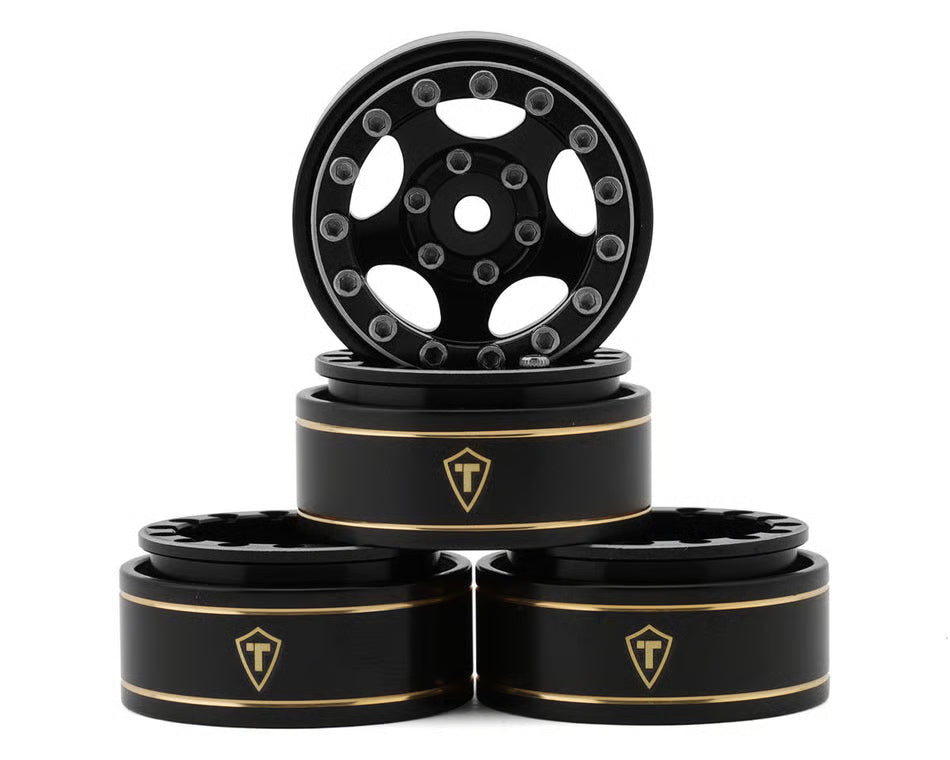 Treal Hobby Type B 1.0" 5-Spoke Beadlock Wheels (Black/Black) (4) (22.4g) TLHTSCX24-44