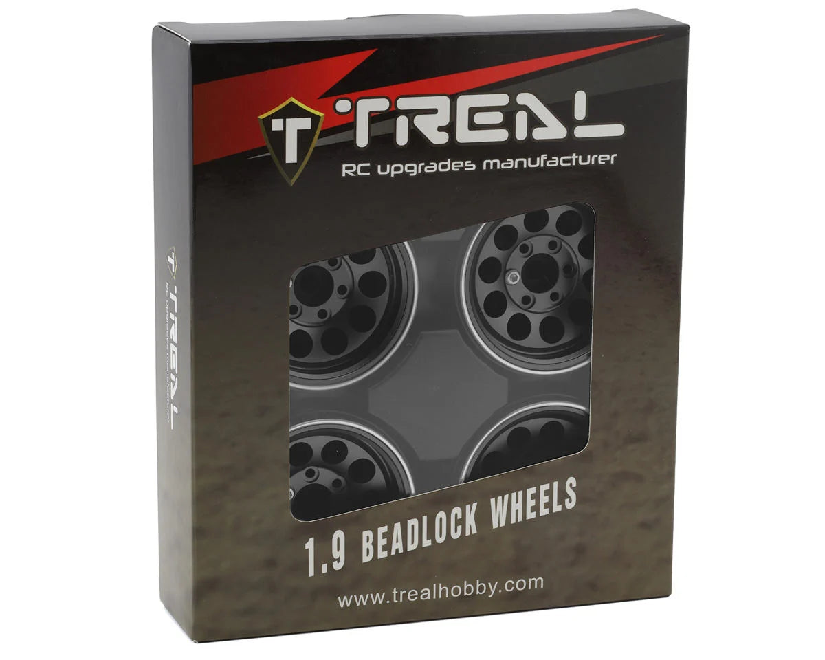 Treal Hobby 1.9" Type F 10-Hole Aluminum Crawler Beadlock Wheels (Black) (4) (128.6g ea) TLHTWHEEL-49