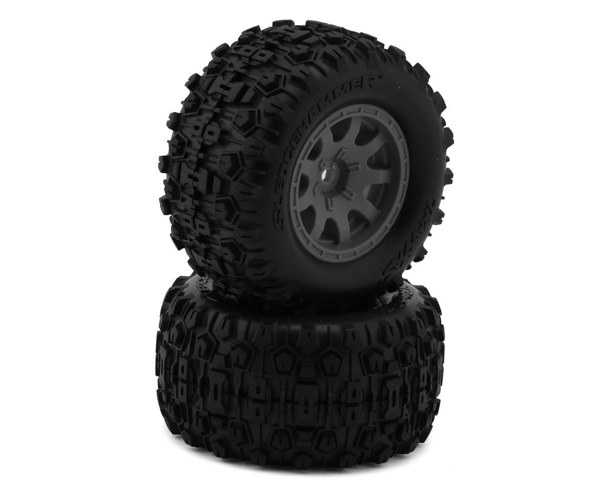Traxxas Mini Maxx® Sledgehammer Rear Pre-Mounted Tires (Charcoal Grey) (2) 10770-GRAY
