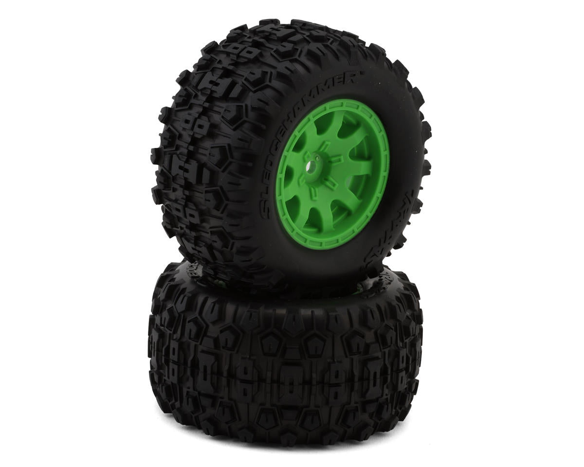 Traxxas Mini Maxx® Sledgehammer Rear Pre-Mounted Tires (Green) (2) 10770-GRN
