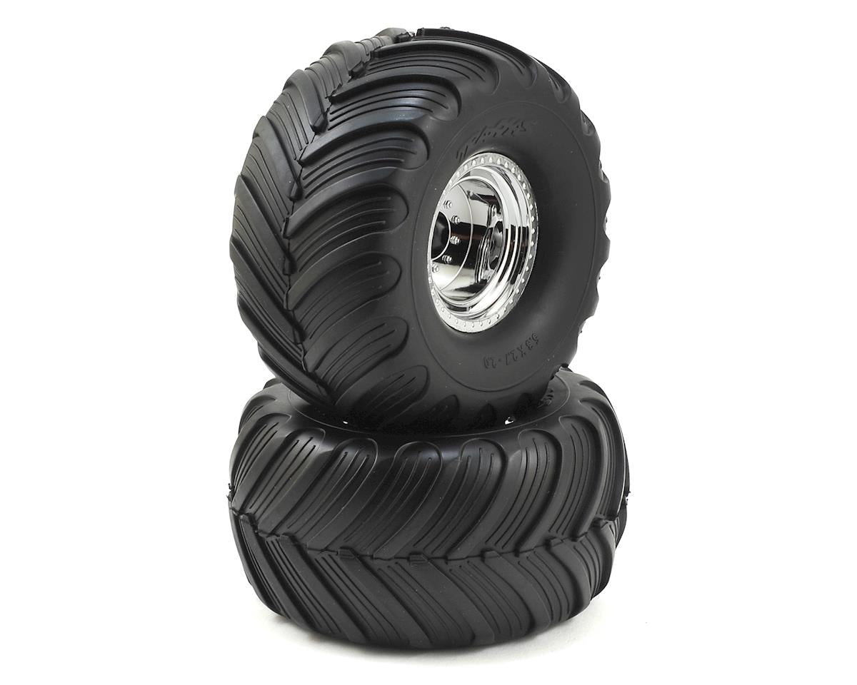 Traxxas 12mm Hex "Bigfoot" Pre-Mounted Tires & Wheels (2) (Front) (Chrome) 3665x
