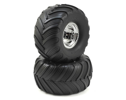 Traxxas 12mm Hex "Bigfoot" Pre-Mounted Tires & Wheels (2) (Front) (Chrome) 3665x