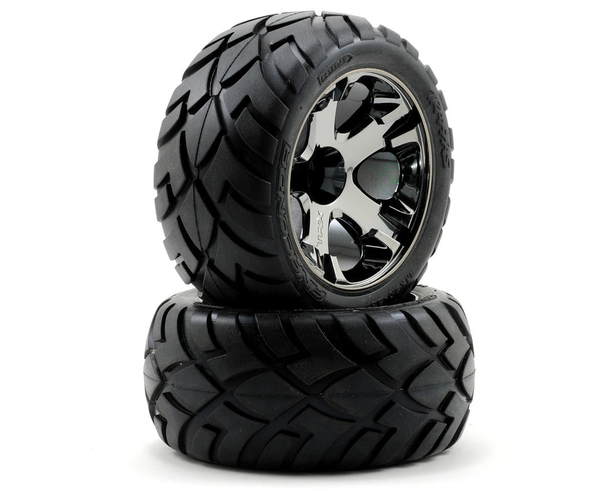TRAXXAS Tires & wheels, assembled (nitro rear/ electric front) (1 left, 1 right) 3776A