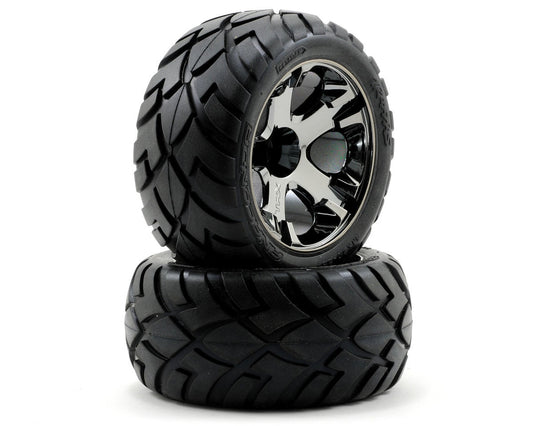 TRAXXAS Tires & wheels, assembled (nitro rear/ electric front) (1 left, 1 right) 3776A