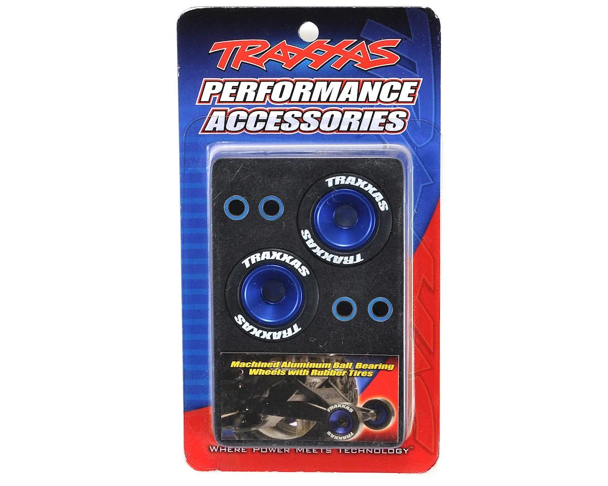 Traxxas Aluminum Wheelie Bar Wheel Set w/Rubber Tires (Blue) (2) 5186A