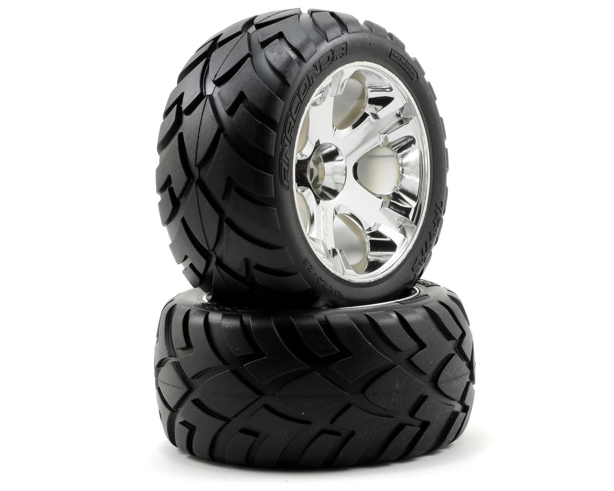 Traxxas Anaconda Tires w/All-Star Rear Wheels (2) (Jato) (Chrome) (Standard) 5576R