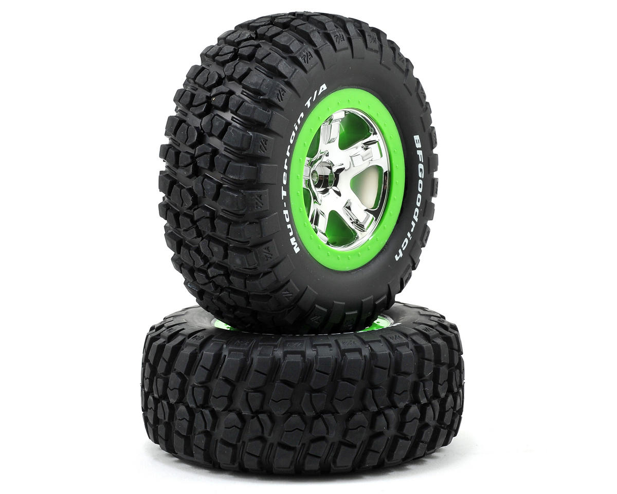 Traxxas Pre-Mounted BFGoodrich KM2 Tire (2) (Front) (Chrome/Green) 5865