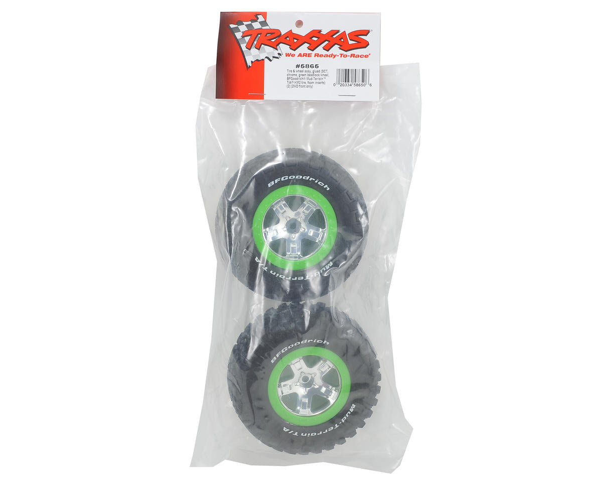 Traxxas Pre-Mounted BFGoodrich KM2 Tire (2) (Front) (Chrome/Green) 5865