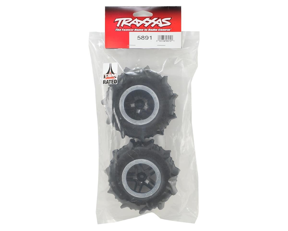 Traxxas Paddle Tires w/SCT Split Spoke Rear Wheel (2) (Black/Chrome) 5891