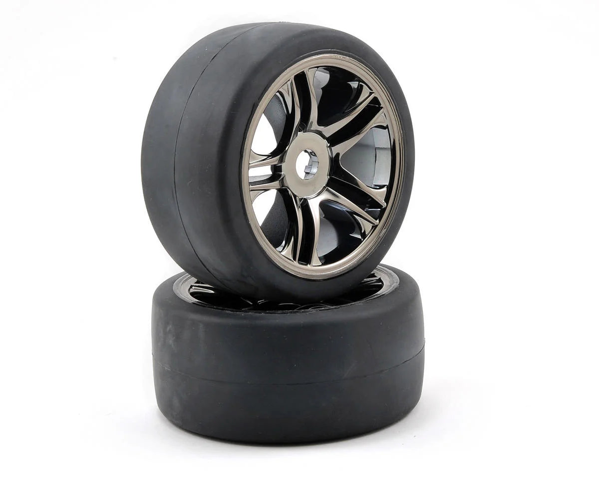 Traxxas Rear Tire & Wheel Set (2) (Black Chrome) (S1) 6477