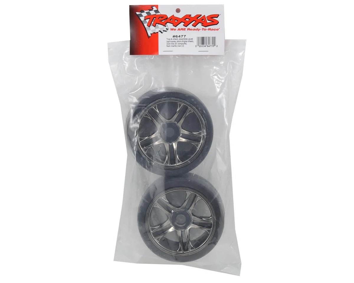Traxxas Rear Tire & Wheel Set (2) (Black Chrome) (S1) 6477