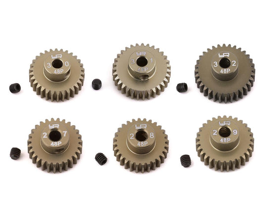 Yeah Racing Hard Coated 48P Aluminum Pinion Gear Set (27, 28, 29, 30, 31, 32T) (3.17mm Bore) MG-48027-032