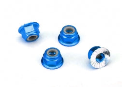 TRAXXAS Nuts, aluminum, flanged, serrated (4mm) (BLUE-anodized) (4) 1747R