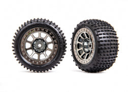 TRAXXAS BANDIT Tires & wheels, assembled (2.2" black chrome wheels, Alias® 2.2" tires) (2) (Bandit® rear, medium compound with foam inserts) 2470T