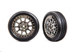 TRAXXAS BANDIT Tires & wheels, assembled (2.2" black chrome wheels, Alias® ribbed 2.2" tires) (2) (Bandit® front, medium compound w/ foam inserts) 2471T