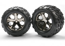 TRAXXAS Tires & wheels, assembled, glued (2.8") (All-Star black chrome wheels, Talon tires, foam inserts) (electric rear) (2) (TSM® rated) 3668A