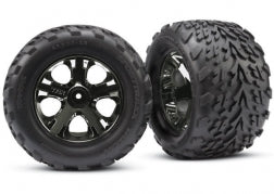 TRAXXAS Tires & wheels, assembled, glued (2.8") (All-Star black chrome wheels, Talon tires, foam inserts) (nitro rear/electric front) (2) (TSM® rated) 3669A