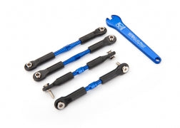 Turnbuckles, aluminum (blue-anodized), camber links, front, 39mm (2), rear, 49mm (2) (assembled w/rod ends & hollow balls)/ wrench 3741A
