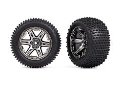 TRAXXAS Tires & wheels, assembled, glued (2.8") (RXT black chrome wheels, Alias® tires, foam inserts) (2WD electric rear) (2) (TSM® rated) 3772R