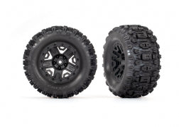 TRAXXAS Tires & wheels, assembled, glued (black 2.8" wheels, Sledgehammer® tires, foam inserts) (electric rear) (2) (TSM® rated) 3778