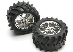 Traxxas Pre-Mounted T-Maxx Tires w/SS Split Spoke Wheels (2) (Chrome) 5173