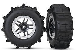 TRAXXAS Tires & wheels, assembled, glued (SCT Split-Spoke black, satin chrome beadlock style wheels, paddle tires, foam inserts) (2) (4WD f/r, 2WD rear) (TSM® rated) 5891