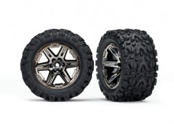 TRAXXAS Tires & wheels, assembled, glued (2.8") (RXT black chrome wheels, Talon EXT tires, foam inserts) (2WD electric rear) (2) (TSM® rated) 6774X