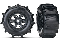 TRAXXAS Tires & wheels, assembled, glued (X-Maxx® black wheels, paddle tires, foam inserts) (left & right) (2) 7773