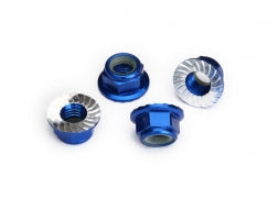 Nuts, 5mm flanged nylon locking (aluminum, blue-anodized, serrated) (4) 8447x