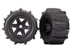 TRAXXAS Tires & wheels, assembled, glued (black 3.8" wheels, paddle tires, foam inserts) (2) (TSM® rated) 8674