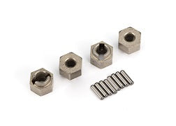 Wheel hubs, 7mm hex (steel) (4)/ axle pins (8) 9750